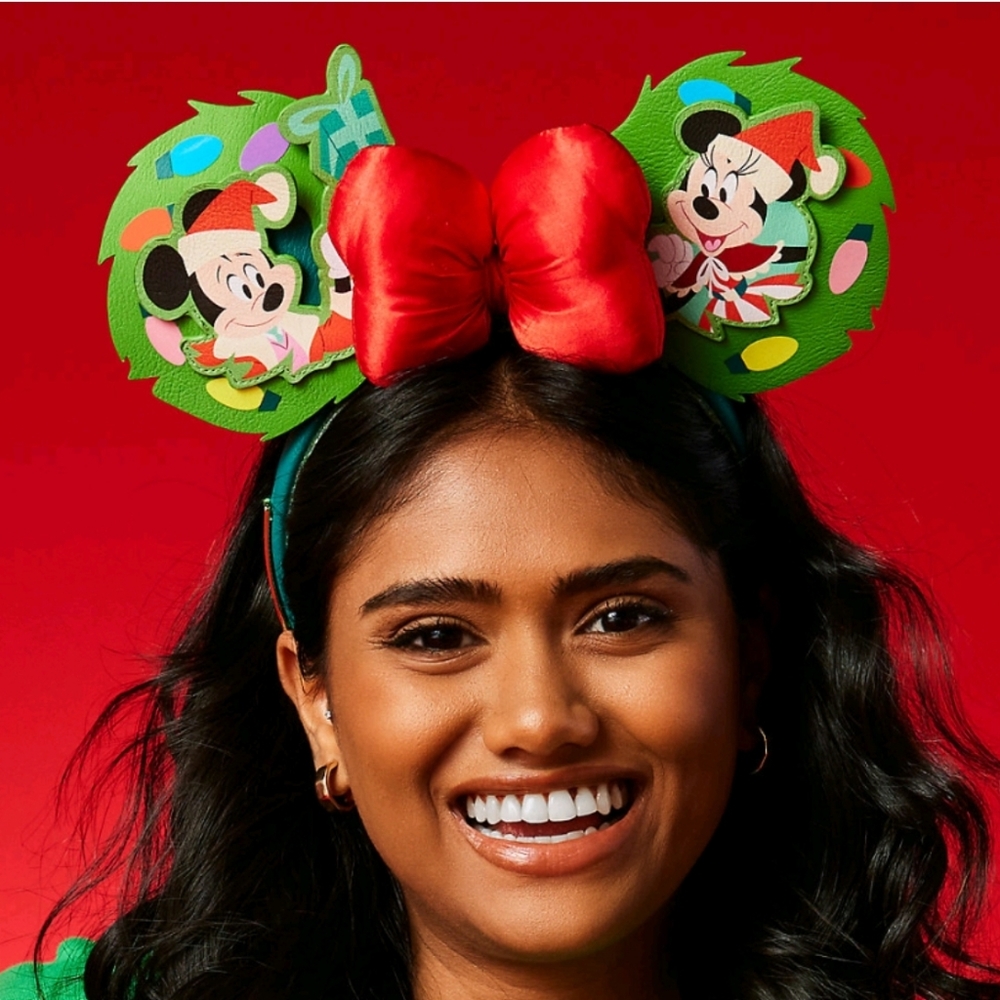 MICKEY AND MINNIE MOUSE LOUNGEFLY GLOW IN THE DARK HOLIDAY EAR HEADBAND